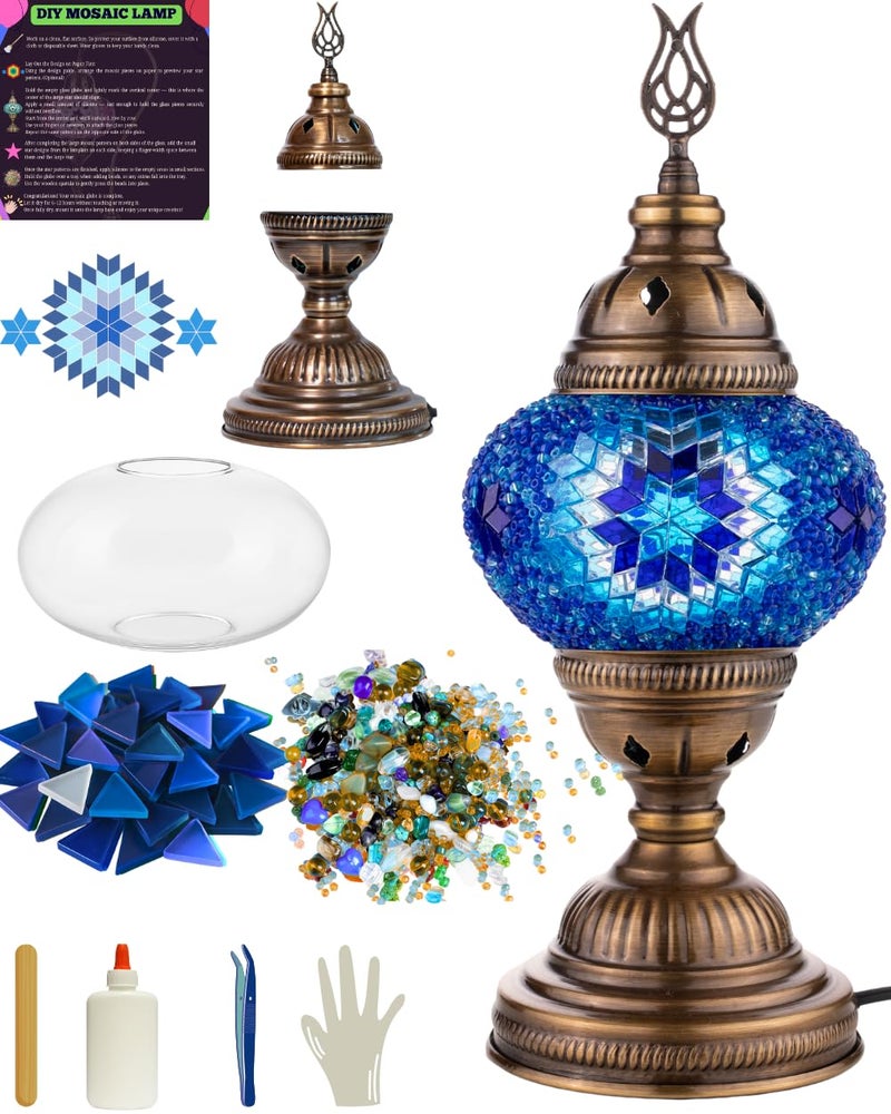 DEMMEX DIY Turkish Mosaic Lamp Making Kit â€“ No Grout Needed â€“ Fun, Easy, No Experience Required â€“ Complete Mosaic Art & Craft Project Kit for Adults & Teens â€“ Make Your Own Table Lamp (Blue) - Image 1