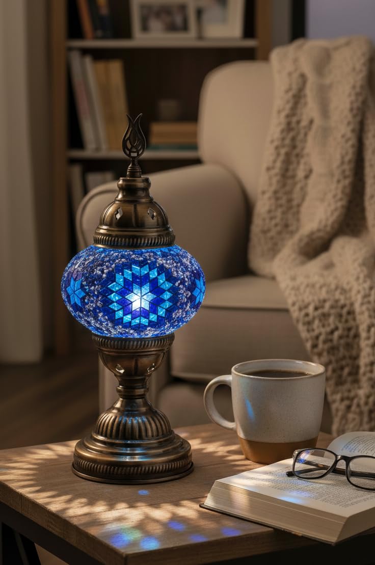 DEMMEX DIY Turkish Mosaic Lamp Making Kit â€“ No Grout Needed â€“ Fun, Easy, No Experience Required â€“ Complete Mosaic Art & Craft Project Kit for Adults & Teens â€“ Make Your Own Table Lamp (Blue) - Image 3