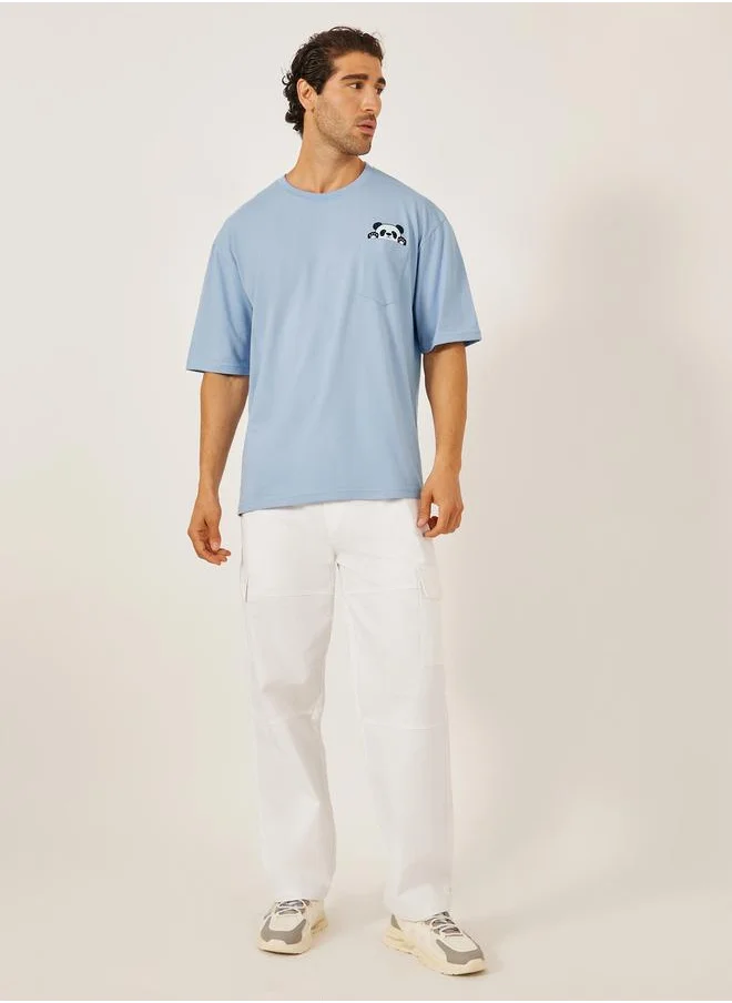 ستايلي Panda Graphic Print Pocket Detail Oversized T-Shirt