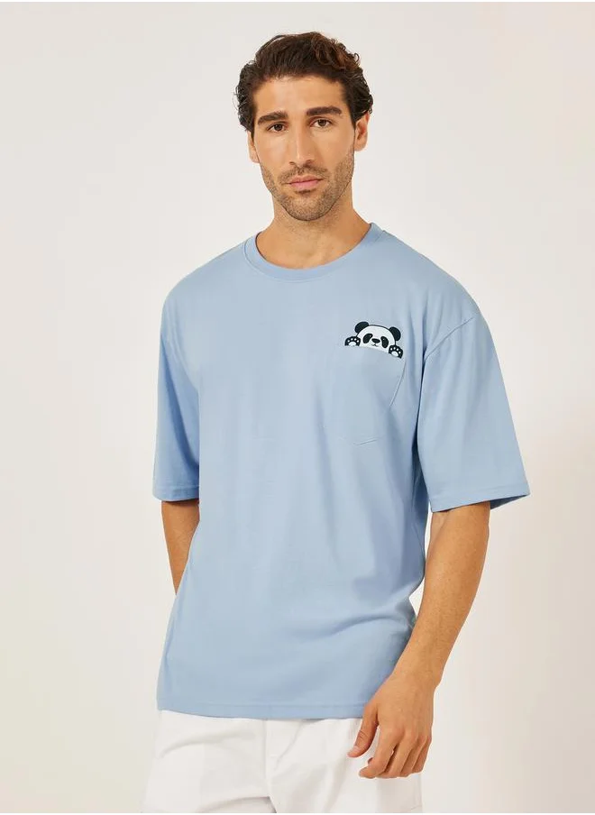 ستايلي Panda Graphic Print Pocket Detail Oversized T-Shirt