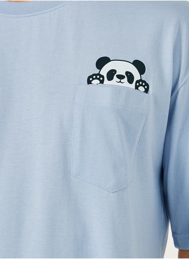 Styli Panda Graphic Print Pocket Detail Oversized T-Shirt  - Image 3