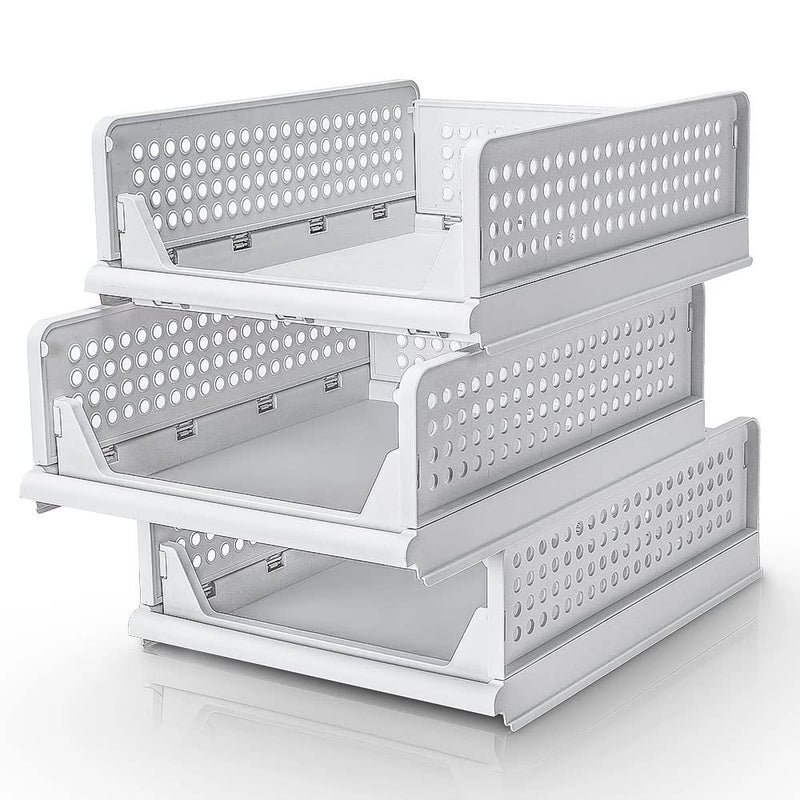 Regroots Wardrobe Organizer Foldable and Stackable Clothes Plastic Wardrobe for Clothes Storage Box almirah Organizer for Clothes Storage Small Organizer White Pack of 3 - Image 2