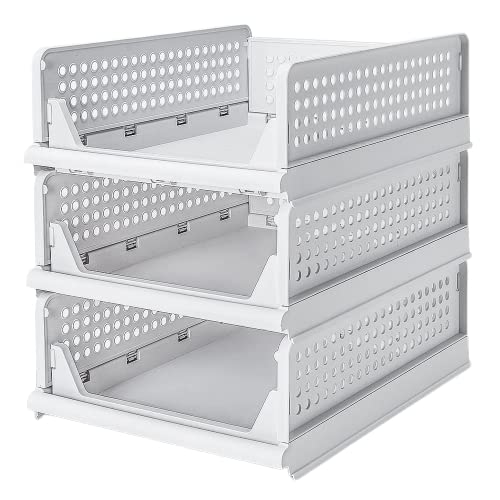 Regroots Wardrobe Organizer Foldable and Stackable Clothes Plastic Wardrobe for Clothes Storage Box almirah Organizer for Clothes Storage Small Organizer White Pack of 3 - Image 1