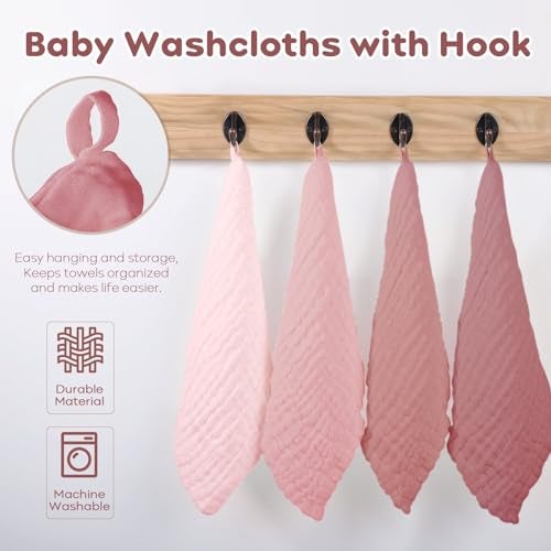 Yoofoss Muslin Baby Washcloths 100% Organic Cotton Face Towels 6 Pack Wash Cloths for Baby 12x12in Soft and Absorbent Baby Wipes (Gradient Pink) - Image 5