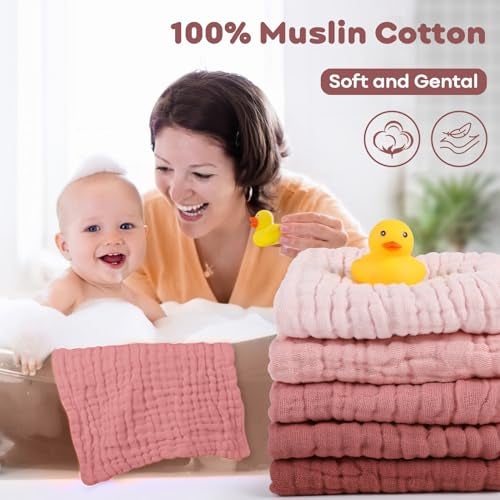 Yoofoss Muslin Baby Washcloths 100% Organic Cotton Face Towels 6 Pack Wash Cloths for Baby 12x12in Soft and Absorbent Baby Wipes (Gradient Pink) - Image 3