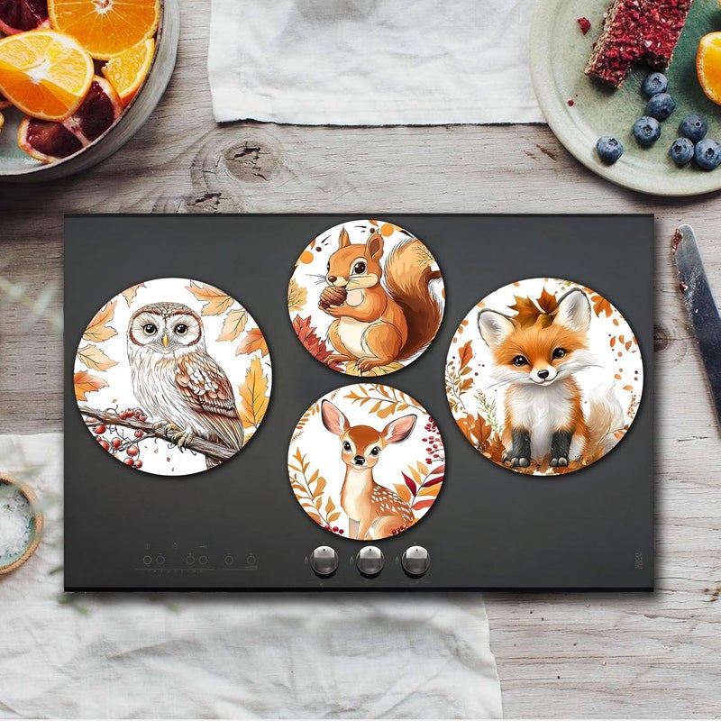 Aihonmin Cute Animals Stove Burner Covers Set of 4 Round Stove Burner Covers, 8 and 10 In Gas Stove Burner Covers, Fox Owl Squirrel Deer Metal Stove Burner Cover, Autumn Cooktop Decorative, Home, Kitchen Decor - Image 2