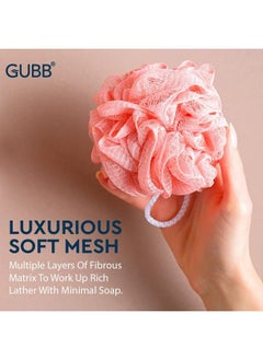 GUBB Luxe Bath Sponge Round Loofah For Women & Men Coral ; Soft & Fluffy With Multiple Layers Of Fibrous Matrix For Shower Time ; Scrub Off Dead Skin Soft Mesh Skin Friendly Gentle Exfoliation  - Image 4
