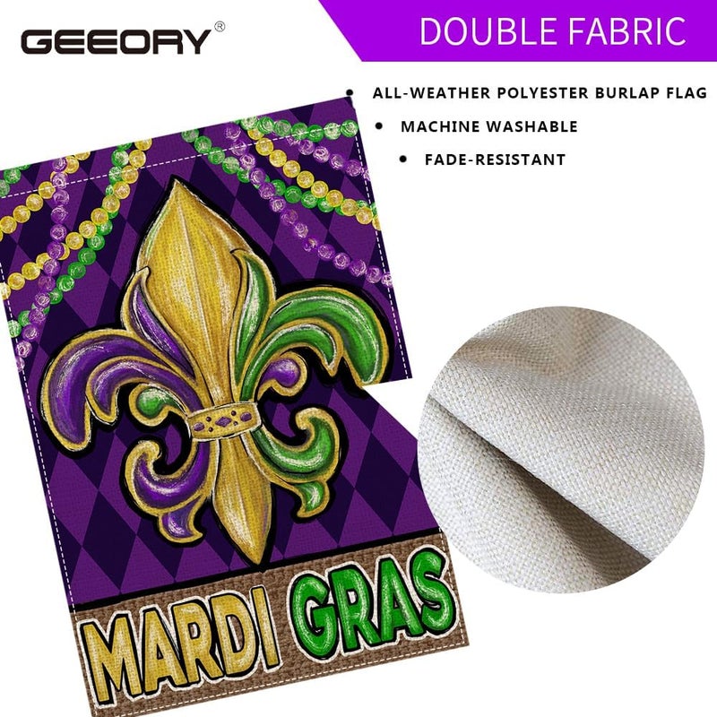 GEEORY Mardi Gras Fleur de Lis Garden Flag 12 x 18 Inch, Beads New Orleans Carnival Celebration Double Sided Decorative Flag For Outside Yard Lawn Outdoor Decoration GB013-12 - Image 5