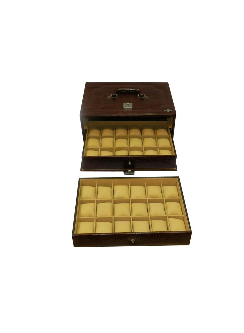 LAVERI LEATHER صندوق ساعات لافيري للرجال والنساء (36 فتحة) ، علبة ساعات جلدية فاخرة مع غطاء زجاجي كريستالي ، وسادة قابلة للإزالة - Image 2