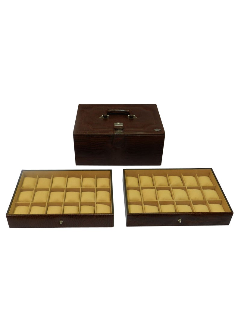 LAVERI LEATHER صندوق ساعات لافيري للرجال والنساء (36 فتحة) ، علبة ساعات جلدية فاخرة مع غطاء زجاجي كريستالي ، وسادة قابلة للإزالة - Image 3