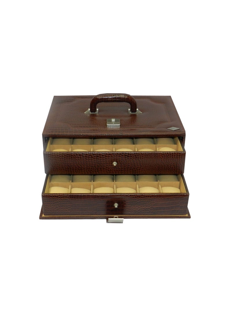 LAVERI LEATHER صندوق ساعات لافيري للرجال والنساء (36 فتحة) ، علبة ساعات جلدية فاخرة مع غطاء زجاجي كريستالي ، وسادة قابلة للإزالة - Image 1