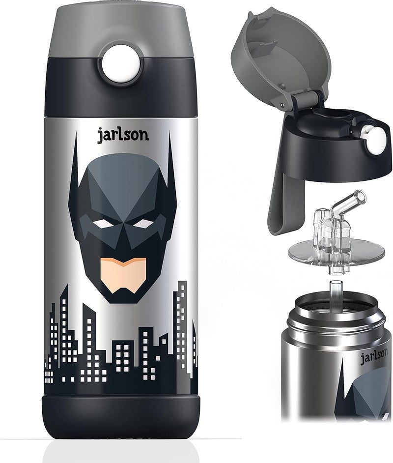 Jarlson قارورة ترمس أطفال جارلسون شارلي 350 مل [مع قشة] - قارورة فولاذية مقاومة للصدأ - ترمس للأطفال والبنات - خالية من BPA - مثالية للمدرسة والرياضة والسفر - Image 1
