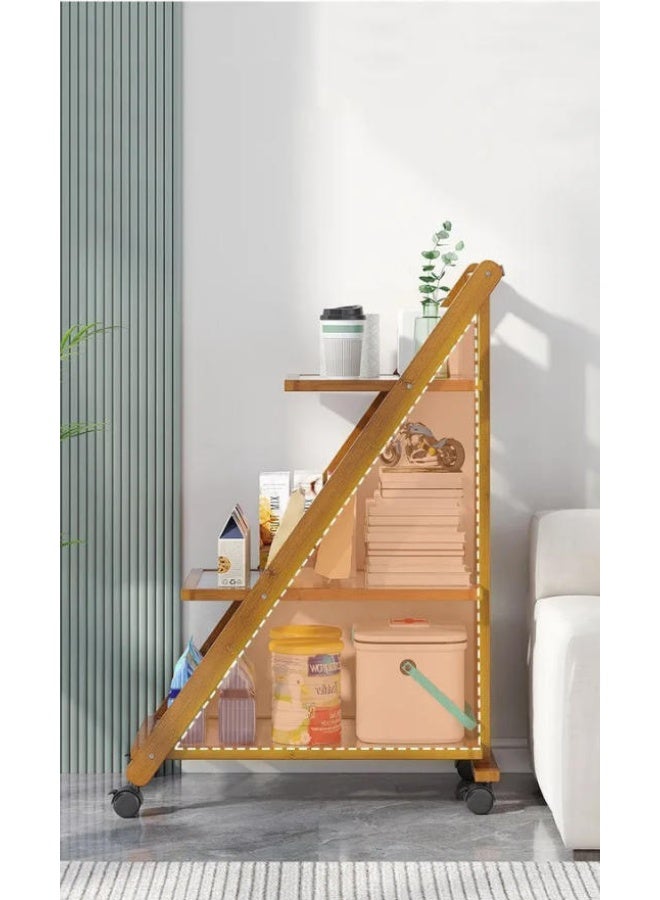 LINGWEI Foldable Bamboo Serving Trolley | Multi-Tier Rolling Cart with Wheels | 3 Tier Utility Cart for Tea, Dining, and Storage | Perfect for Home, Cafe, and Hospitality Use - Image 2