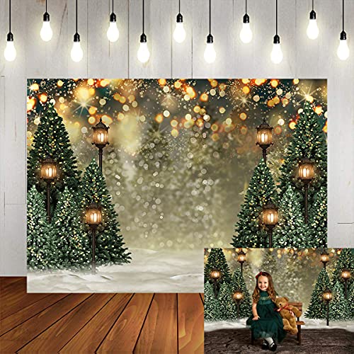 Mocsicka Winter Forest Landscape Backdrop Snowy Christmas Pine Tree Halo Spots Photography Background Winter Wonderland Forest Family Party Wall Decoration Photo Studio Props 10x7ft