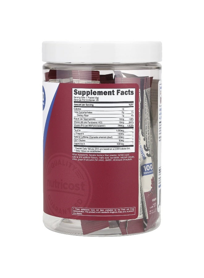 Nutricost نوتريكوست، طاقة، مسحوق طاقة نظيف، عنب، 20 عبوة عصا، 0.18 أونصة (5 جرام) لكل منها - Image 2