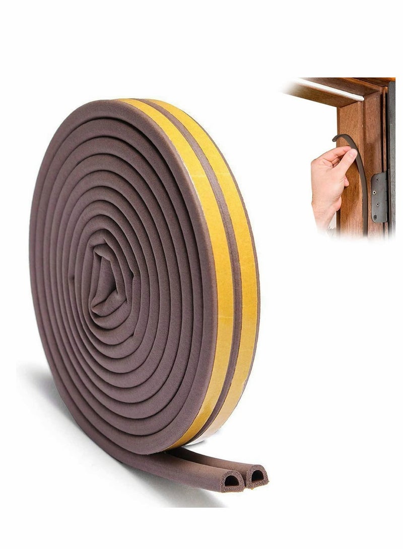 Excefore Door Seal Weather Strip, Self Adhesive 10m Rubber Seal Weather Strip Foam Tape for Doors and Windows Door Insulation Strip Foam Seal for Water-Proofing, Wind Noise Sound,  1 Roll (D-Type-Brown） - Image 1