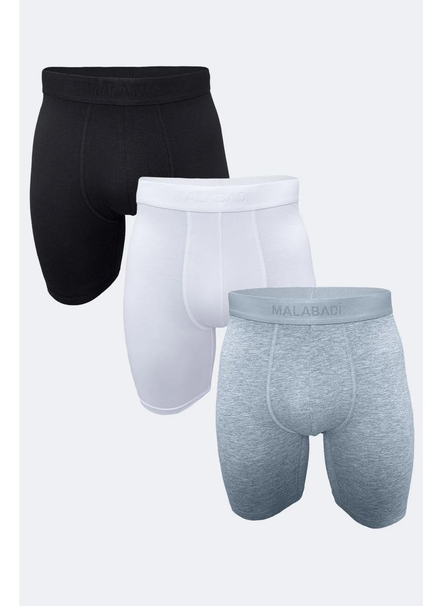Malabadi Men's 3-Pack Black White Gray Long-Legged Modal Boxer 019