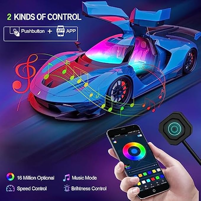 ريحني أضواء سيارة داخلية من الأكريليك من دريم كولور، ملحقات سيارة، شريط إضاءة ليد 6 في 1 مع تحكم عبر التطبيق و213 وضعًا، 175 بوصة، 593 مصباح ليد، أضواء ألياف بصرية، إضاءة نيون RGB للسيارة - Image 4