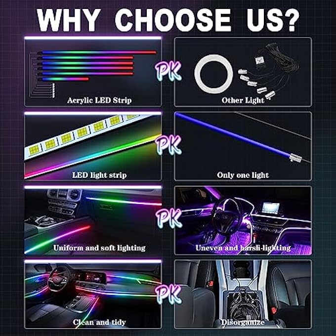 ريحني أضواء سيارة داخلية من الأكريليك من دريم كولور، ملحقات سيارة، شريط إضاءة ليد 6 في 1 مع تحكم عبر التطبيق و213 وضعًا، 175 بوصة، 593 مصباح ليد، أضواء ألياف بصرية، إضاءة نيون RGB للسيارة - Image 2