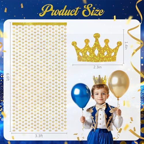 Watch Me Fly 2 Pack 3.3x6.6ft Golden Crown Foil Fringe Curtains, Glitter Sparkling Tinsel Backdrop for Prince Party Decorations, King Birthday Party, Royal Ball, Coronation Celebrations, Holiday Event Décor - Image 2