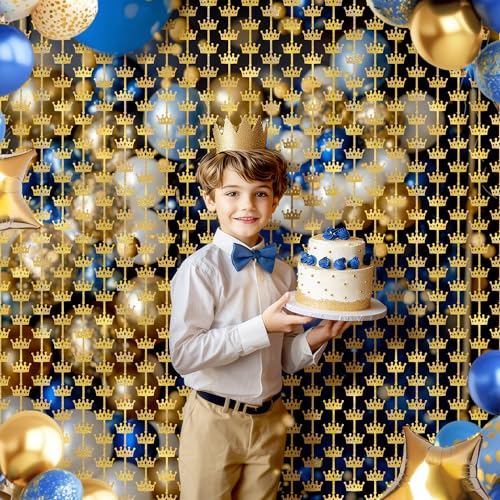 Watch Me Fly 2 Pack 3.3x6.6ft Golden Crown Foil Fringe Curtains, Glitter Sparkling Tinsel Backdrop for Prince Party Decorations, King Birthday Party, Royal Ball, Coronation Celebrations, Holiday Event Décor - Image 5
