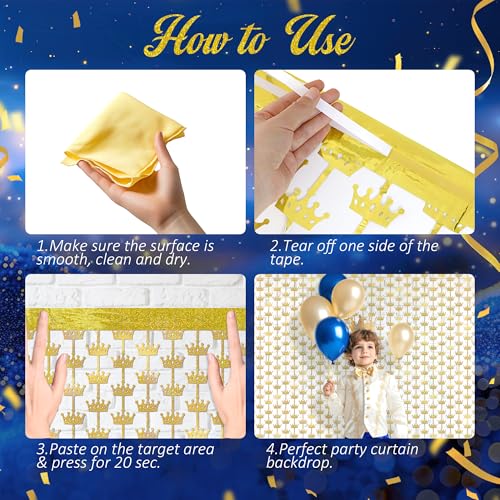 Watch Me Fly 2 Pack 3.3x6.6ft Golden Crown Foil Fringe Curtains, Glitter Sparkling Tinsel Backdrop for Prince Party Decorations, King Birthday Party, Royal Ball, Coronation Celebrations, Holiday Event Décor - Image 3