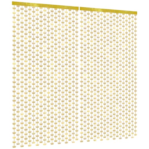 Watch Me Fly 2 Pack 3.3x6.6ft Golden Crown Foil Fringe Curtains, Glitter Sparkling Tinsel Backdrop for Prince Party Decorations, King Birthday Party, Royal Ball, Coronation Celebrations, Holiday Event Décor - Image 1