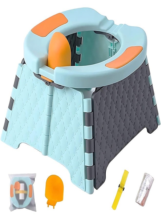 Ndola Portable Toddler Potty Toilet Foldable Car Baby Toilet with Cleaning Bag Washable Potty Chair for Home Indoor and Outdoor(Blue) - Image 1