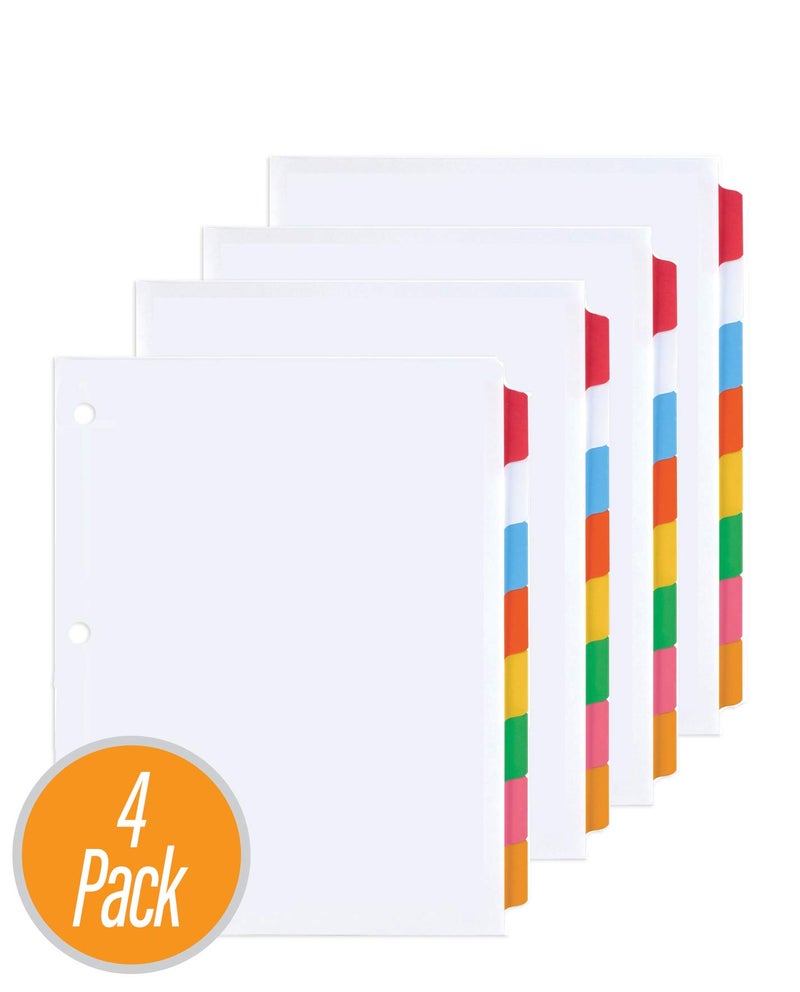 Manaloom 3 Ring Binder Dividers with 8 Color Tabs, Laminated Write-On Erasable Tabs, Tear Resistant Reinforced Binding Edge - 8.5” x 11” Letter Sized - 4-Pack - Image 3