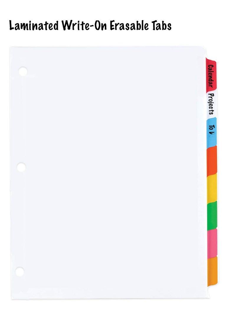 Manaloom 3 Ring Binder Dividers with 8 Color Tabs, Laminated Write-On Erasable Tabs, Tear Resistant Reinforced Binding Edge - 8.5” x 11” Letter Sized - 4-Pack - Image 2