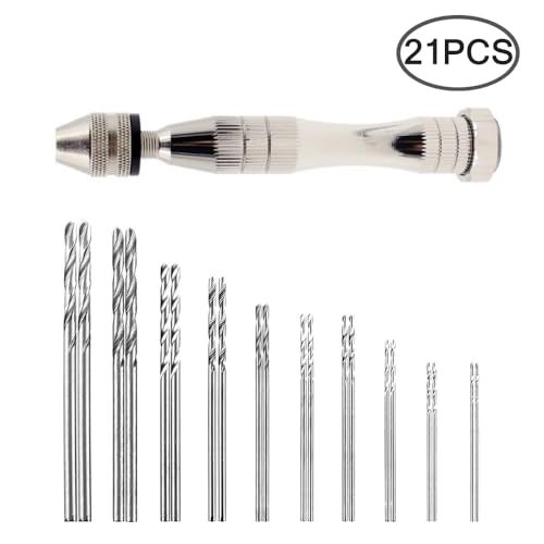 FineGood Hand Pin Vise with 20 Pcs Drill Bits, FineGood Precision Hand Drill Rotary Tool with Mini Twist Drill Bits Set for Resin Casting Molds, Jewelry Wood Plastic Making - Image 2