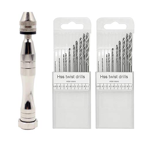 FineGood Hand Pin Vise with 20 Pcs Drill Bits, FineGood Precision Hand Drill Rotary Tool with Mini Twist Drill Bits Set for Resin Casting Molds, Jewelry Wood Plastic Making - Image 1