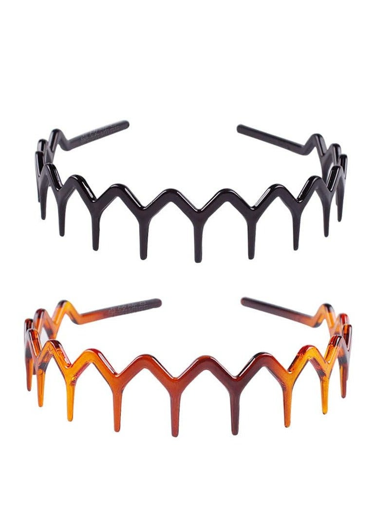 أوزيغالور 2 قطعة عصابات رأس متعرجة مع أسنان، مشط شعر بلاستيكي متموج للنساء والرجال والفتيات، إكسسوارات شعر سوداء. - Image 1
