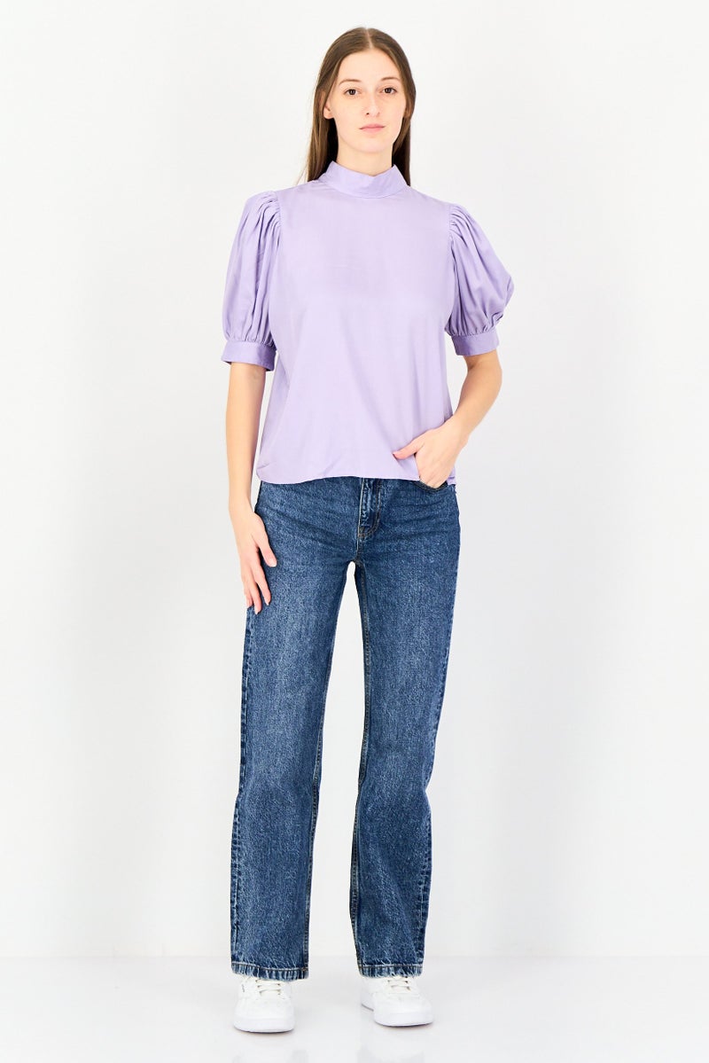 Levi's بلوزة نسائية بأكمام قصيرة ورباط عنق، لافندر - Image 3