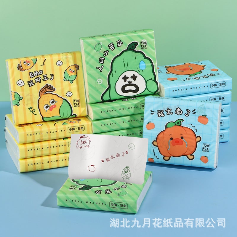 30 Pack Portable Printed Paper Towels Raw Wood Pulp Wet Water Drawable Paper Students Children Flexible Cartoon Artistic Facial Tissue - Image 1