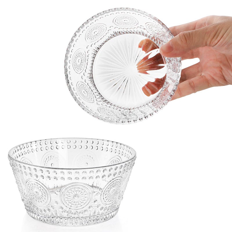 Nagpew 6 Pack Small Glass Bowls Set, 12 Oz Embossed Prep Dessert Bowls for Ice Cream, Stackable Snack Serving Bowls Side Dishes for Dipping, Yogurt, Cereal, Candy - Image 3