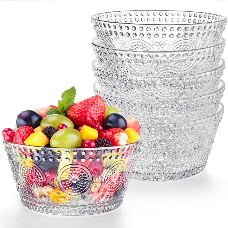Nagpew 6 Pack Small Glass Bowls Set, 12 Oz Embossed Prep Dessert Bowls for Ice Cream, Stackable Snack Serving Bowls Side Dishes for Dipping, Yogurt, Cereal, Candy - Image 1