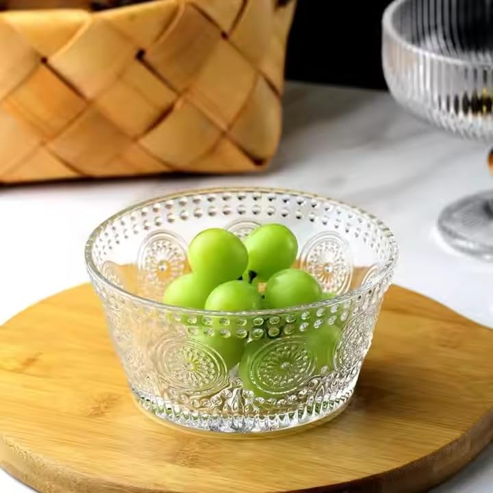Nagpew 6 Pack Small Glass Bowls Set, 12 Oz Embossed Prep Dessert Bowls for Ice Cream, Stackable Snack Serving Bowls Side Dishes for Dipping, Yogurt, Cereal, Candy - Image 4