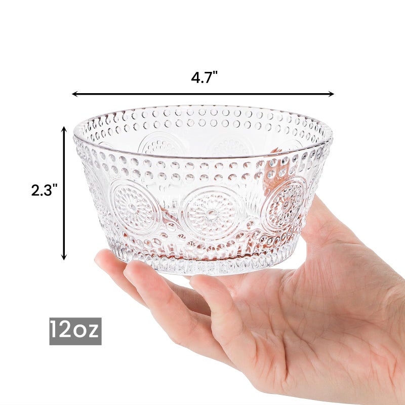 Nagpew 6 Pack Small Glass Bowls Set, 12 Oz Embossed Prep Dessert Bowls for Ice Cream, Stackable Snack Serving Bowls Side Dishes for Dipping, Yogurt, Cereal, Candy - Image 2