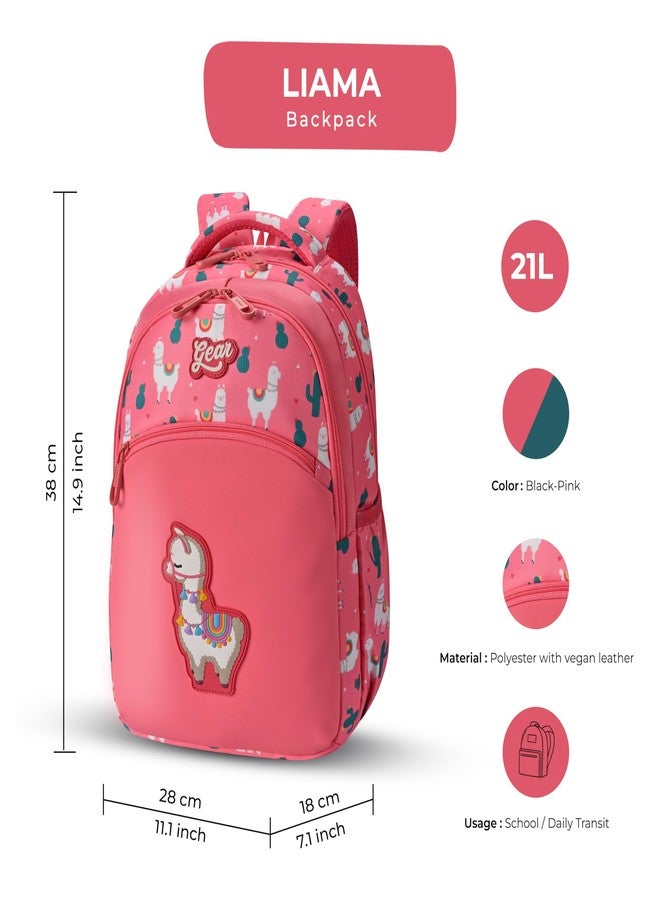 جير حقيبة ظهر جير لاما 15 بوصة/21 لتر صغيرة مقاومة للماء، حقيبة مدرسية/حقيبة ظهر عادية/حقيبة يومية/حقيبة أطفال للأولاد/البنات (وردي-أخضر) - Image 2