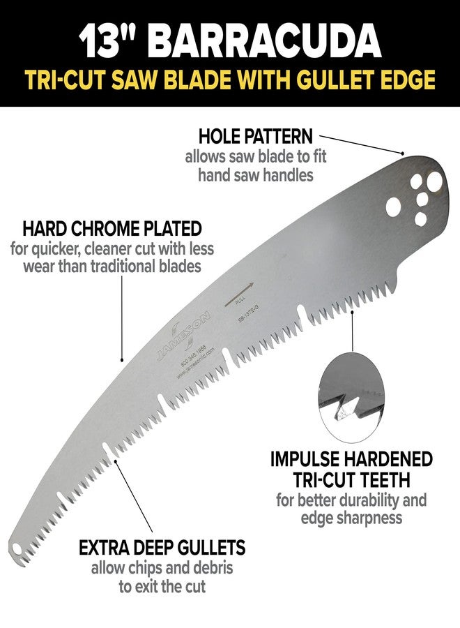 جيمسون شفرة منشار Barracuda™ ثلاثية القطع بحافة دائرية، مقاس 13 بوصة | مطلية بالكروم الصلب، وأسنان مُقوّاة بالنبضات | مناسبة لمناشير Jameson and Smith العمودية | متينة، قطع نظيف - Image 2