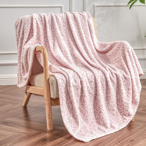 Edenleaf Leopard Print Blanket Fleece Throw for Bed Sofa Travel and Camping Super Soft Cozy Fluffy Plush Cheetah Print Blanket for All Seasons 60x80Light Pink - Image 1