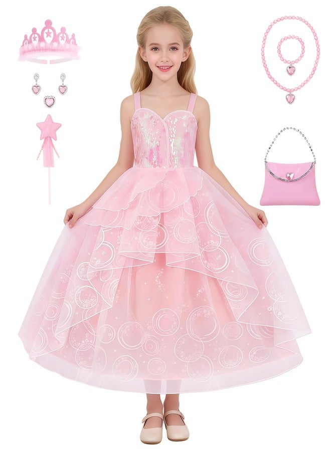 IBQ Kids Good Witch Costume Girls Pink Tulle Princess Dress Toddler Halloween Costumes Witch Cosplay Outfit with Crown, Wand, Purse, Necklace Set BQ047M - Image 1