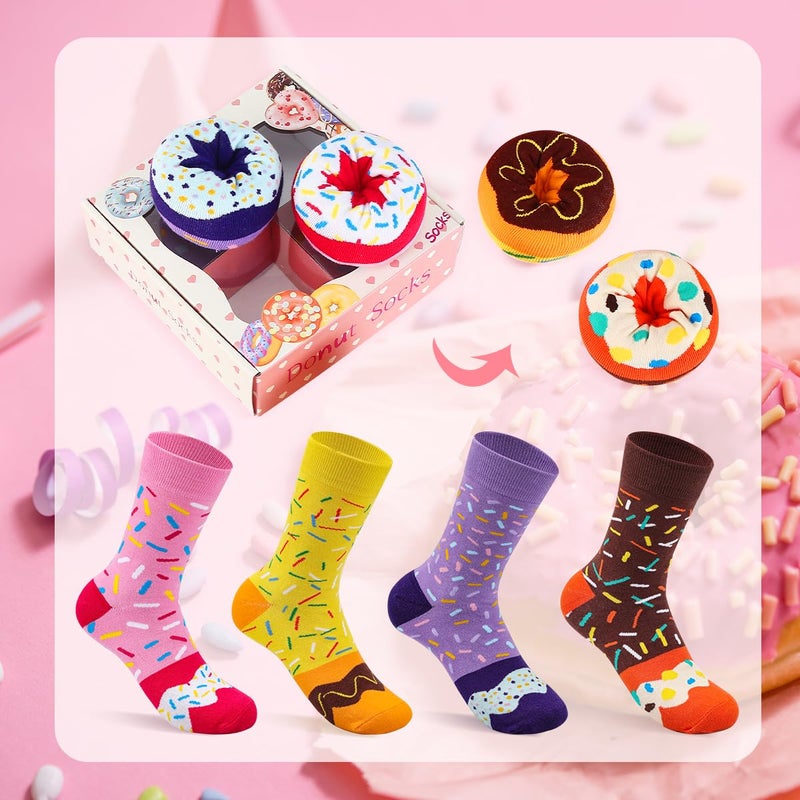 AGRIMONY Funny Donut Socks Box -Funny Gifts for Women Ladies Teenage Girls-Fun Novelty Funky Cute Food Silly Cotton Crazy Socks Mothers Day Valentines Christmas Birthday Gifts Stocking Fillers-4 pairs - Image 2
