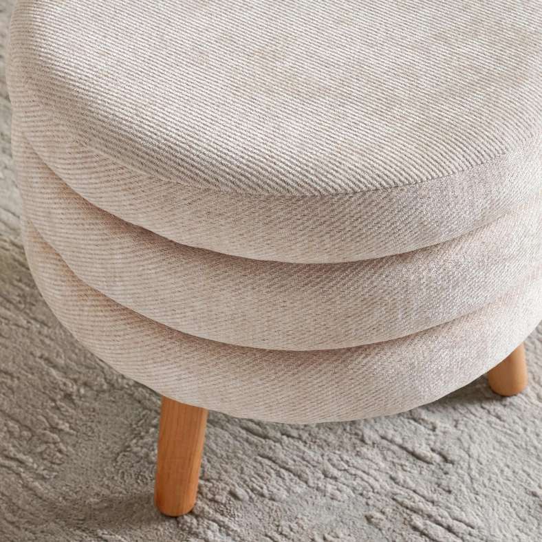 Pan Home Greta Round Pouf With Wooden Legs - Cream - Image 2