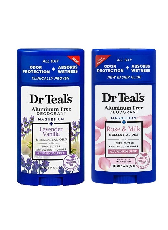 Dr Teal's Dr. Teals Deodorant Variety Gift Set (2 Pack, 2.65Oz Ea.) - Vanilla Lavender & Rose & Milk - Essential Oils, Shea Butter & Magnesium Help Absorb Moisture & Keep Skin Clean & Healthy - Image 1