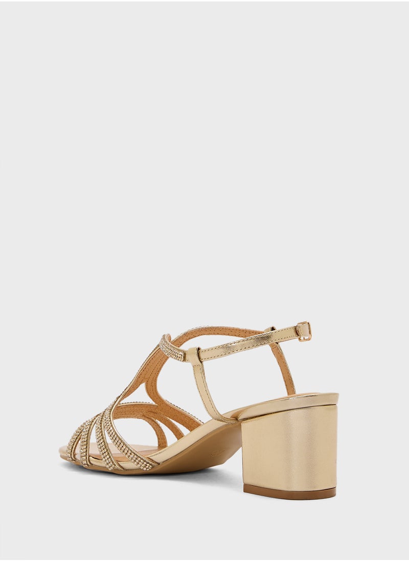 Truffle - Diamante Embilleshed Block Heel Sandal - Image 1