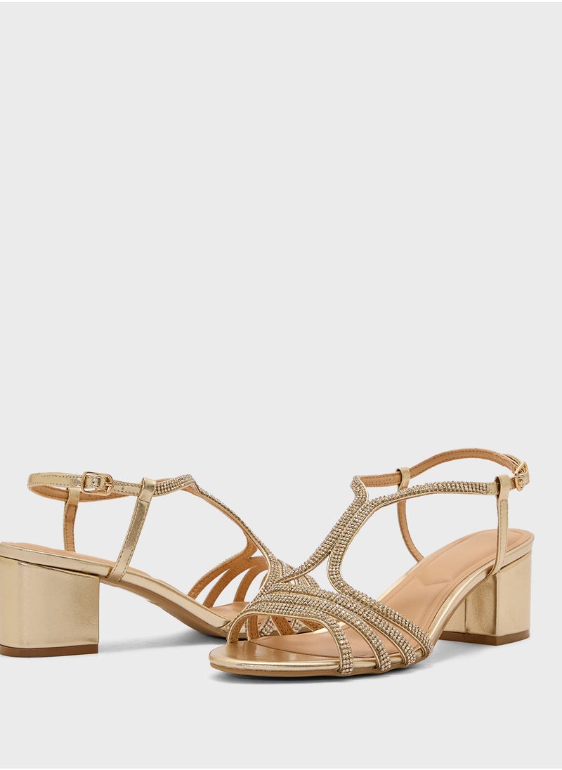 Truffle - Diamante Embilleshed Block Heel Sandal - Image 1