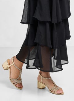 Truffle Diamante Embilleshed Block Heel Sandal  - Image 5