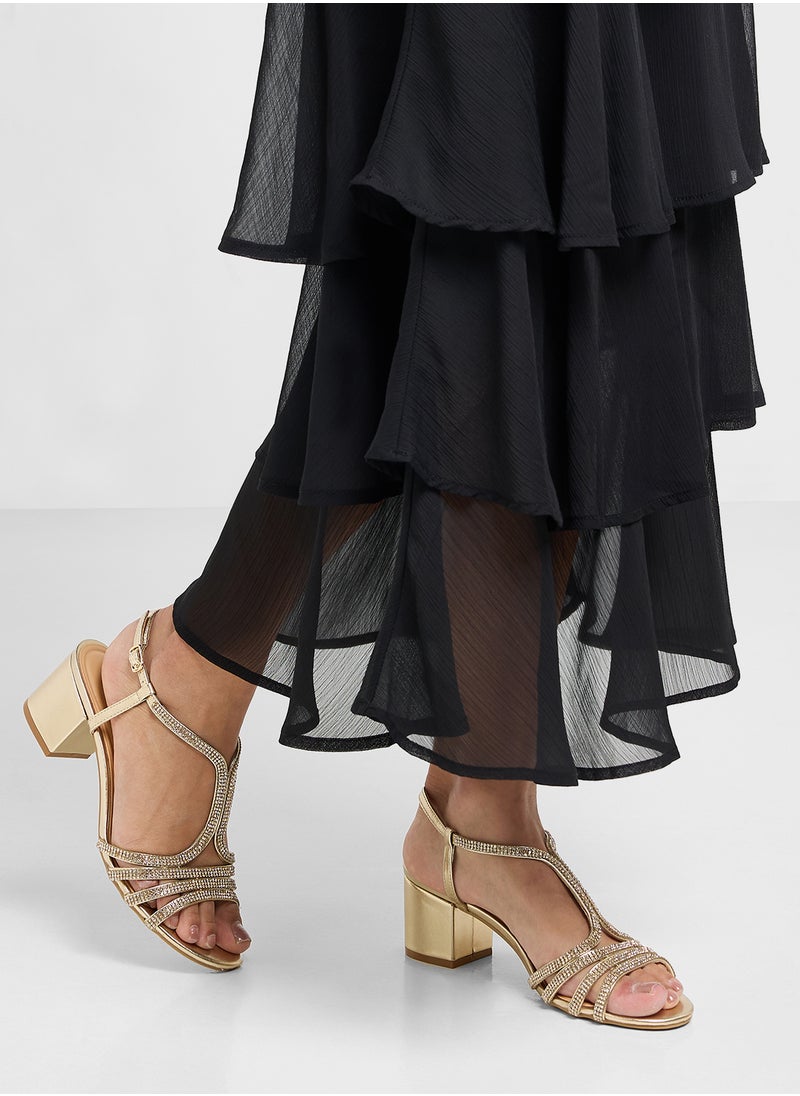 Truffle - Diamante Embilleshed Block Heel Sandal - Image 1